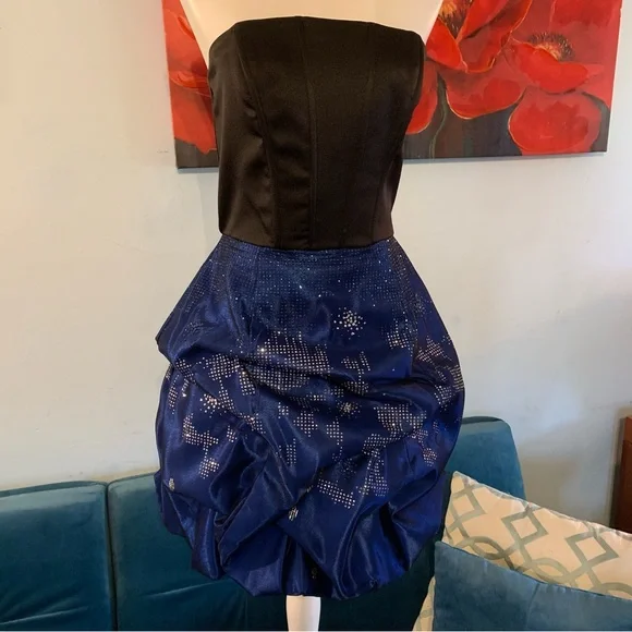 open lace back dress Vtg 7 Gunne Sax Jessica Mcclintock Lace Prom Dress Party Gown Blue/Black Damaged
